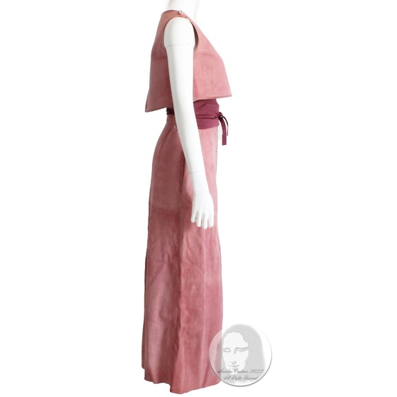 Bonnie Cashin Crop Top, Maxi Skirt + Obi Belt 3pc Set Pink Suede 1970s - Picture 5 of 12